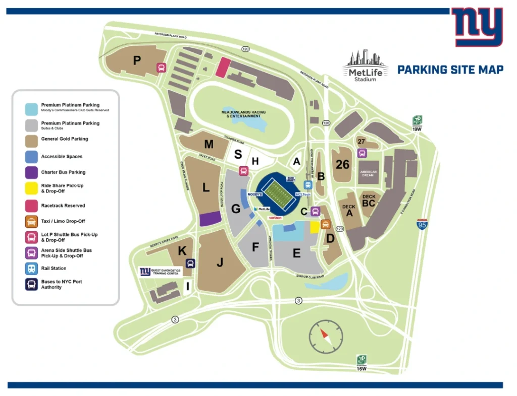 Map of MetLife Stadium private car drop off zones and FIFA World Cup transportation access points
